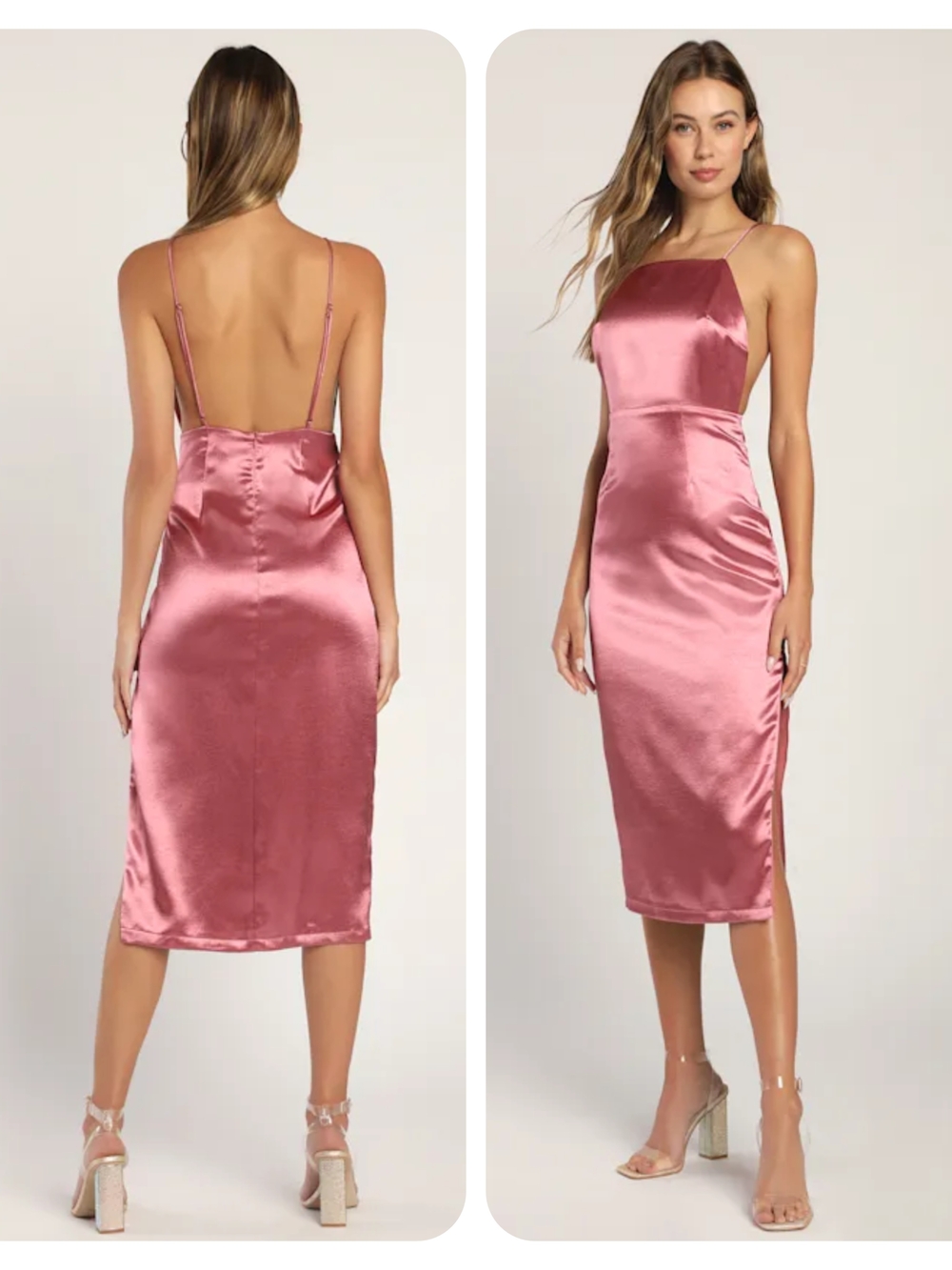Lulus Adoring Attitude Rusty Rose Satin Column Backless Midi Slip Dress Large